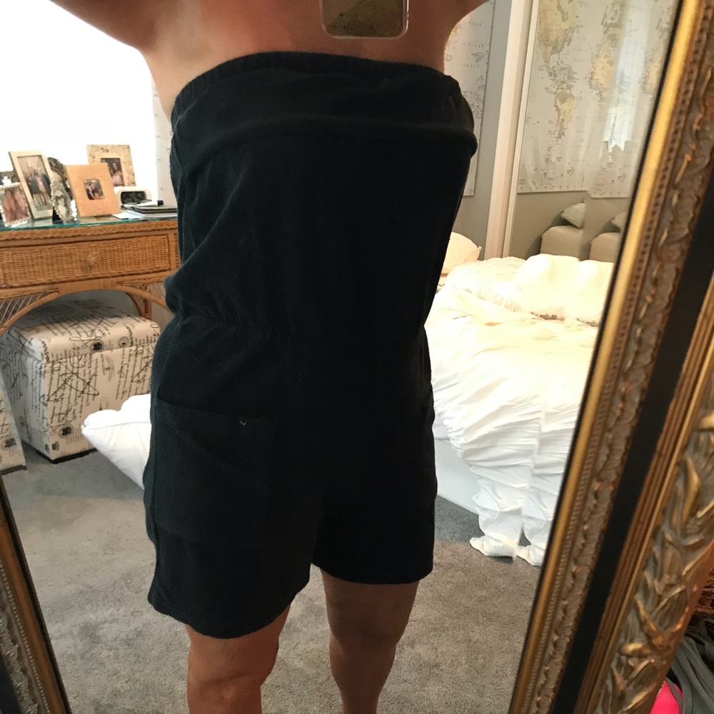 Black terrycloth romper